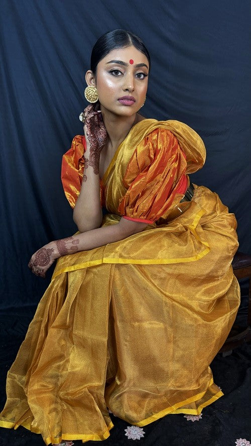 Svarna - Molten Gold Handwoven Uppada Tissue Silk Saree  | SILK MARK CERTIFIED | SHOBITAM