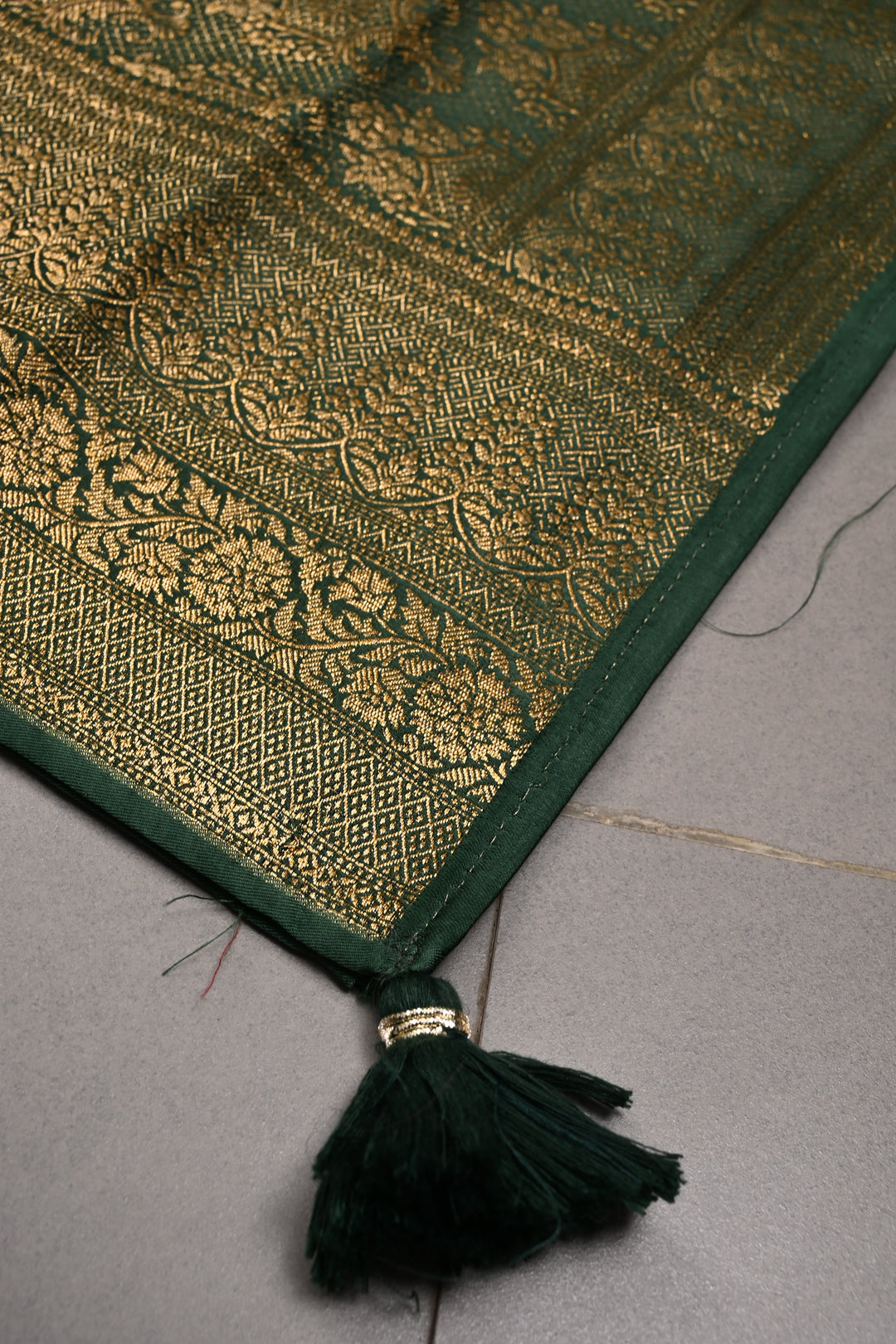 Green Vegan Viscose Silk Saree with ornate scalloped Design and Zari Border | SHOBITAM