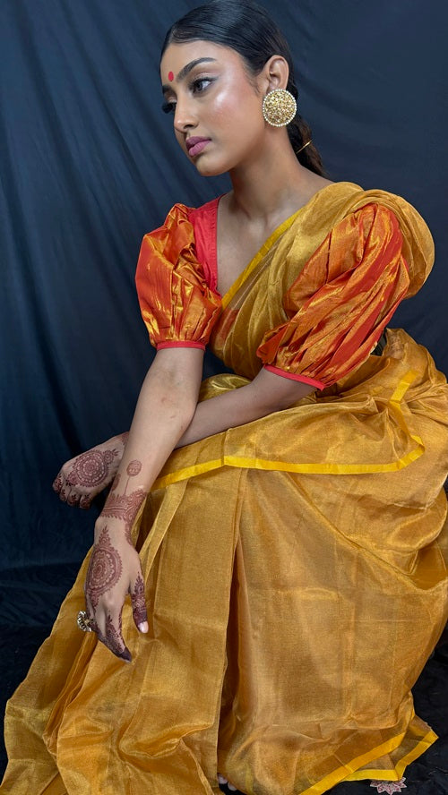 Svarna - Molten Gold Handwoven Uppada Tissue Silk Saree  | SILK MARK CERTIFIED | SHOBITAM