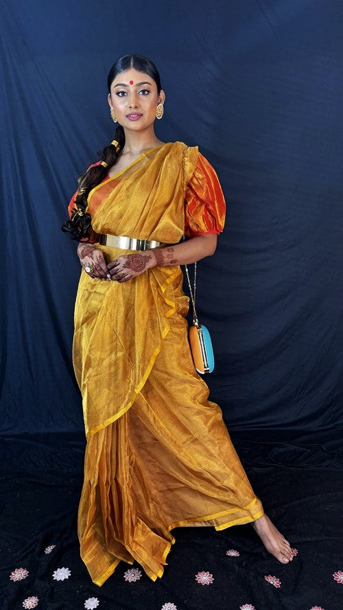 Svarna - Molten Gold Handwoven Uppada Tissue Silk Saree  | SILK MARK CERTIFIED | SHOBITAM