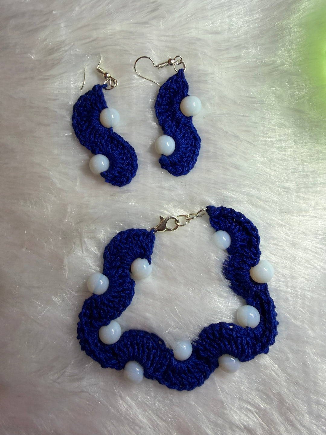 Ocean Wave lue and White Earrings and Bracelet Set | SHOBITAM