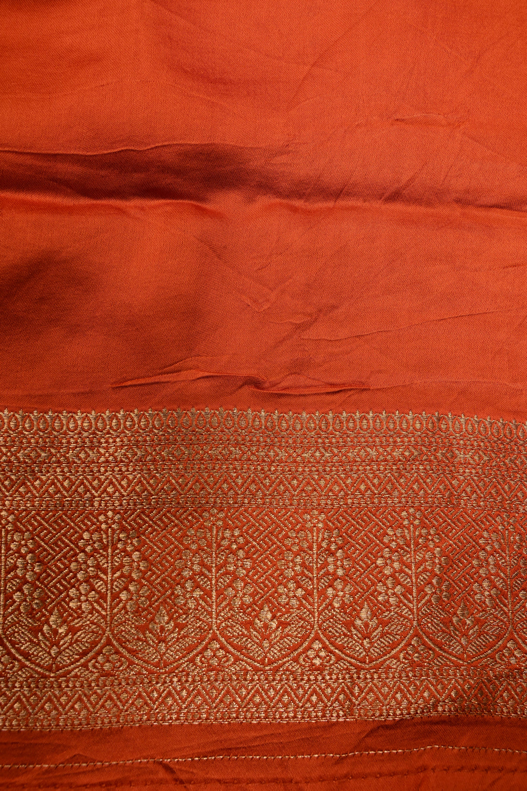 Orange Vegan Viscose Silk Saree with ornate scalloped Design and Zari Border | SHOBITAM