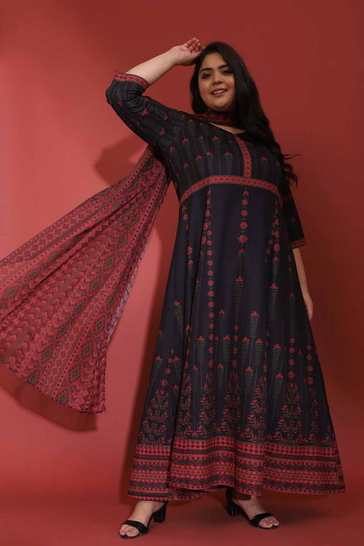 Black Advika Printed Dress in Polyester Spandex Fabric for Women | Made to Order