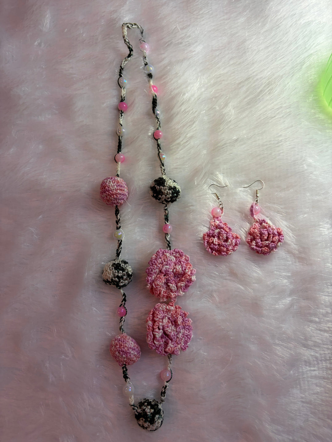 Crochet Pink and black earring and Necklace | SHOBITAM
