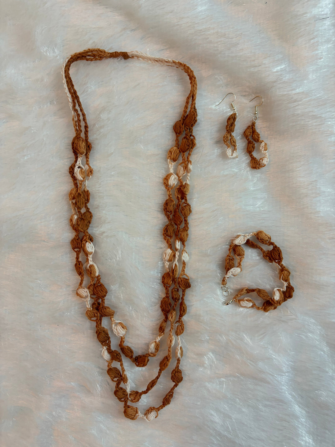 Crochet Brown earring, braclet and neck piece | SHOBITAM