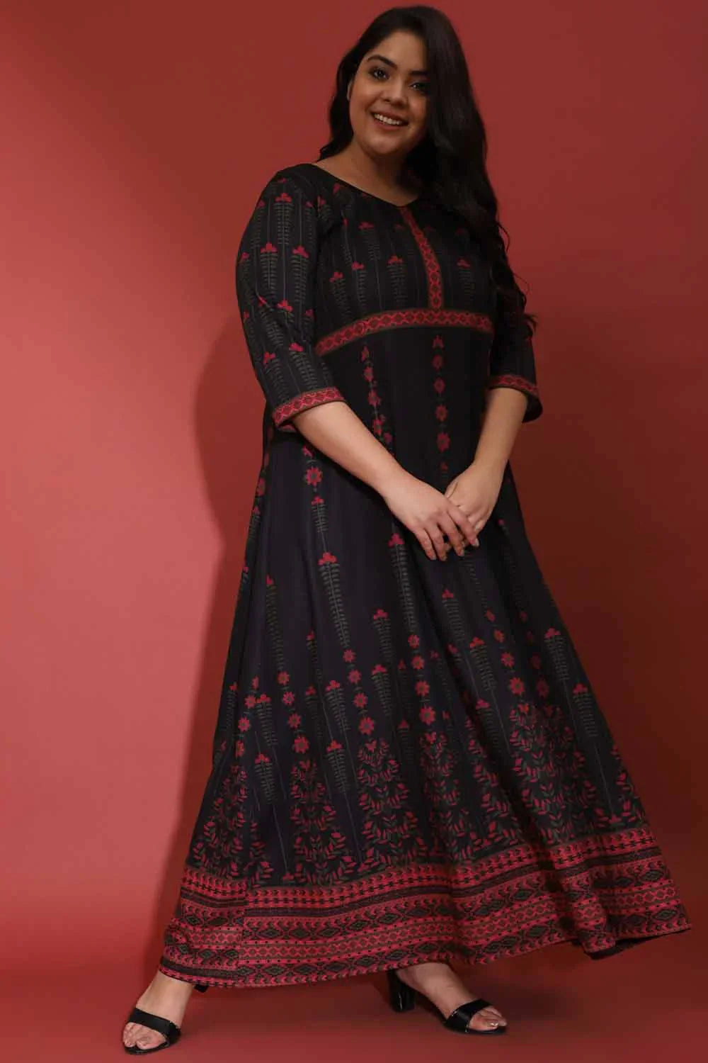 Black Advika Printed Dress in Polyester Spandex Fabric for Women | Made to Order
