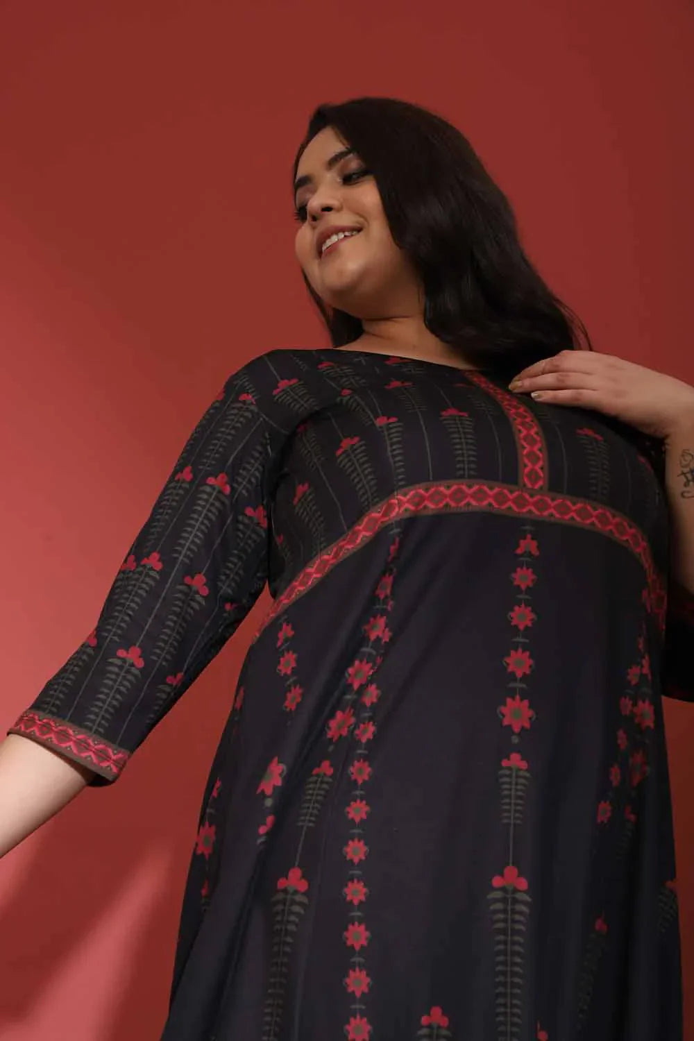 Black Advika Printed Dress in Polyester Spandex Fabric for Women | Made to Order