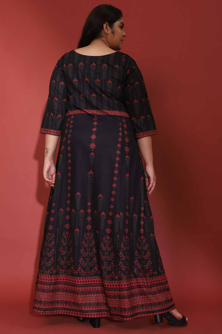 Black Advika Printed Dress in Polyester Spandex Fabric for Women | Made to Order