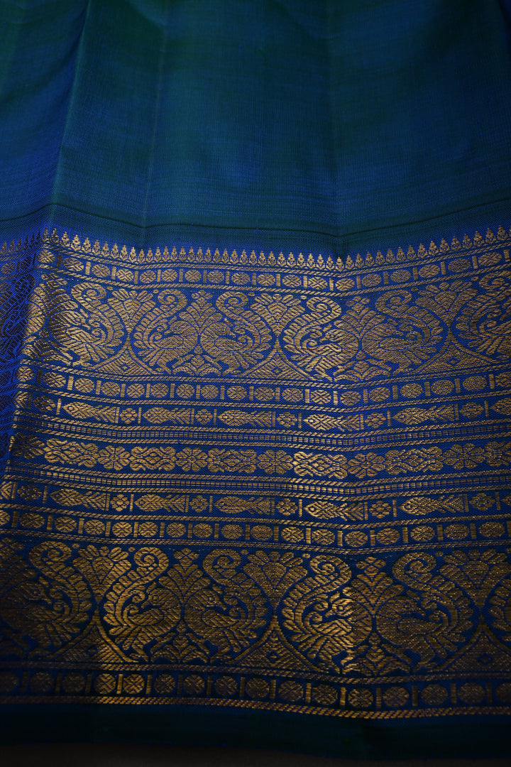 Mango Yellow  Korvai Pure Kanjivaram Silk Saree with Zari Buttas and Contrast Zari Border | SILK MARK CERTIFIED | SHOBITAM