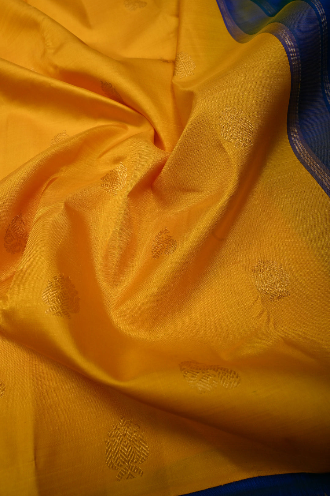 Mango Yellow  Korvai Pure Kanjivaram Silk Saree with Zari Buttas and Contrast Zari Border | SILK MARK CERTIFIED | SHOBITAM