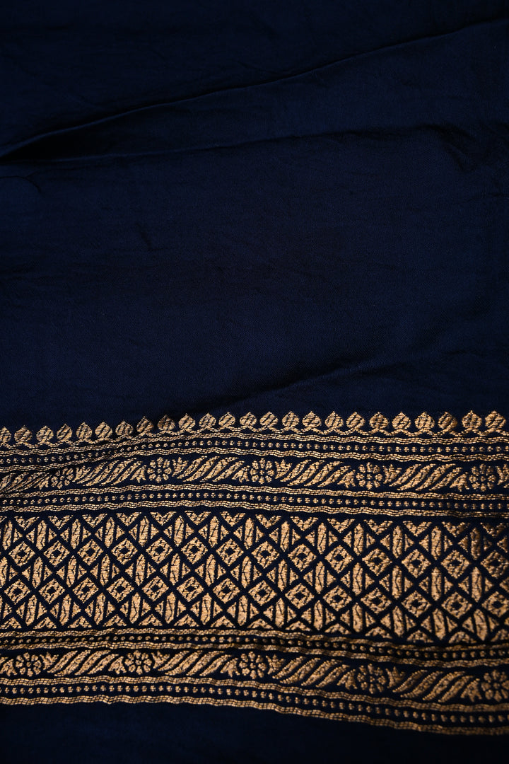Blue-Green Ombre Vegan Viscose Silk Saree with Zari Border | SHOBITAM