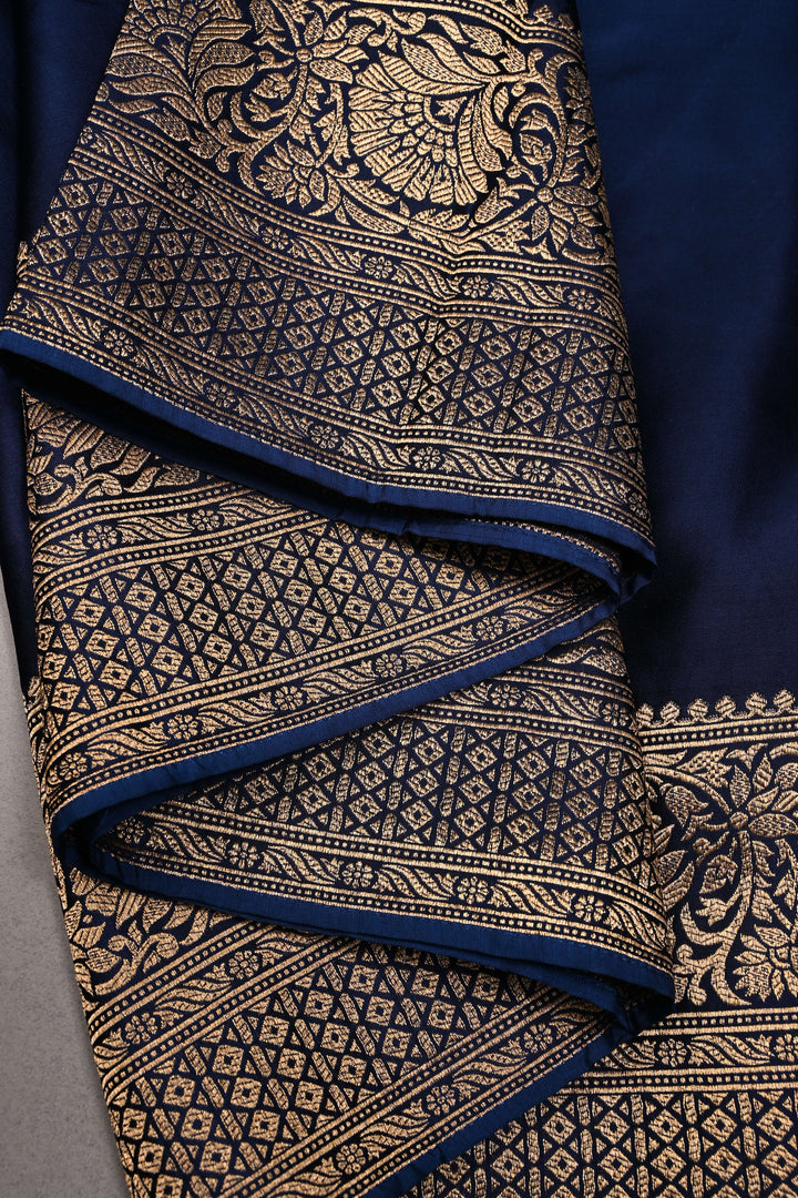 Blue-Green Ombre Vegan Viscose Silk Saree with Zari Border | SHOBITAM