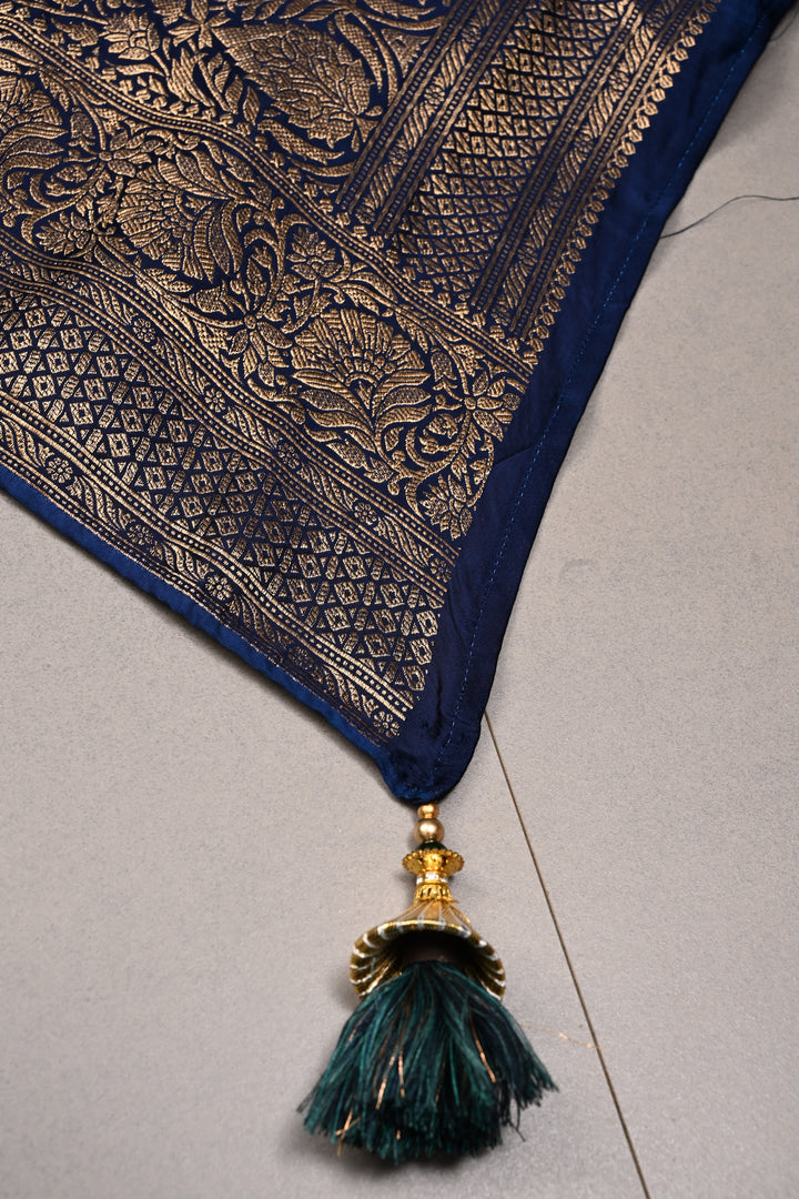 Blue-Green Ombre Vegan Viscose Silk Saree with Zari Border | SHOBITAM