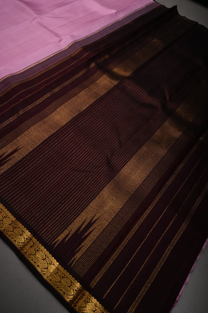 Bubblegum Pink Pure Kanjivaram Silk Saree with Rain Drops Buttas and One Side Contrast Minimal Zari Border | SILK MARK CERTIFIED | SHOBITAM
