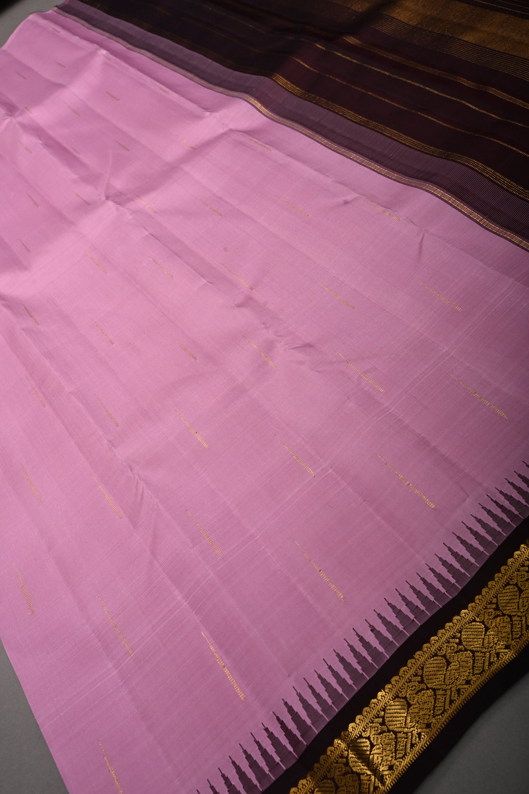 Bubblegum Pink Pure Kanjivaram Silk Saree with Rain Drops Buttas and One Side Contrast Minimal Zari Border | SILK MARK CERTIFIED | SHOBITAM