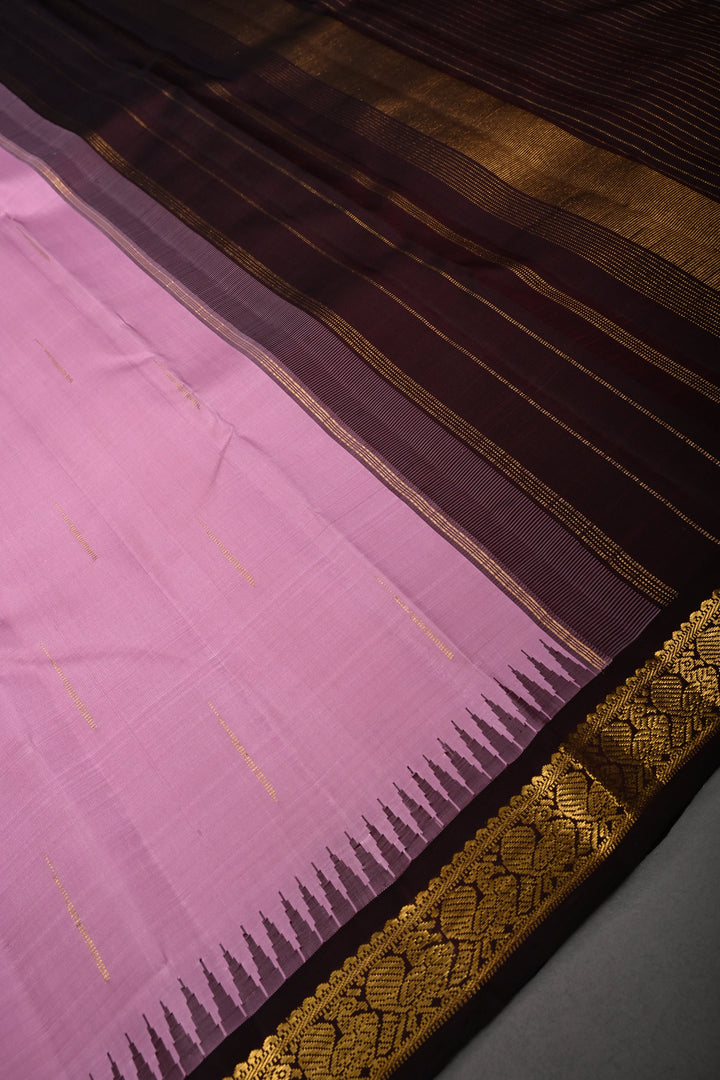 Bubblegum Pink Pure Kanjivaram Silk Saree with Rain Drops Buttas and One Side Contrast Minimal Zari Border | SILK MARK CERTIFIED | SHOBITAM