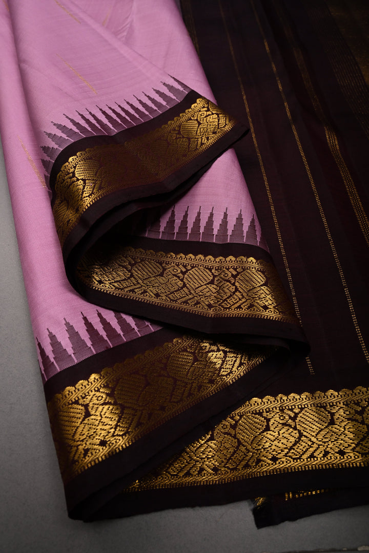 Bubblegum Pink Pure Kanjivaram Silk Saree with Rain Drops Buttas and One Side Contrast Minimal Zari Border | SILK MARK CERTIFIED | SHOBITAM