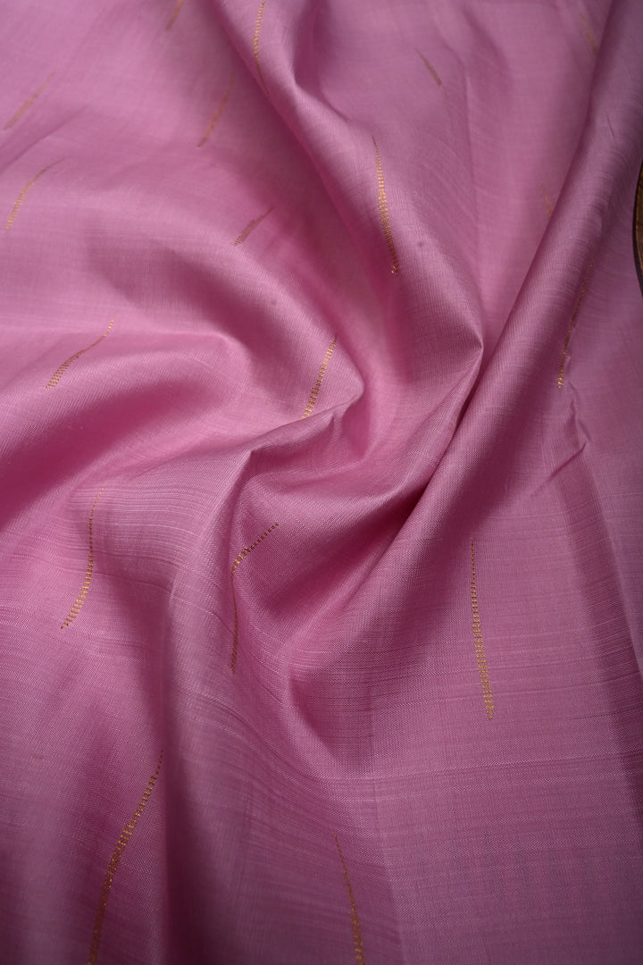 Bubblegum Pink Pure Kanjivaram Silk Saree with Rain Drops Buttas and One Side Contrast Minimal Zari Border | SILK MARK CERTIFIED | SHOBITAM