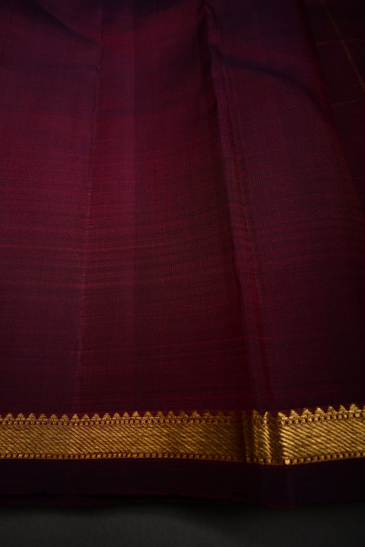 Burgandy Color Zari Checks on Kanjivaram Pure Silk Saree with Zari Buttas and Minimal Zari Border | SILK MARK CERTIFIED | SHOBITAM