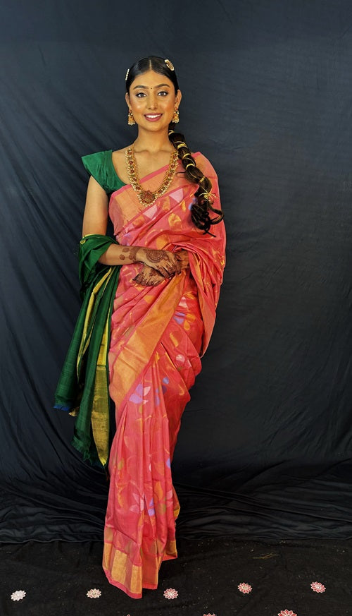 Chitrangada - Pink Handwoven Jamdani Silk Saree | SILK MARK CERTIFIED | SHOBITAM