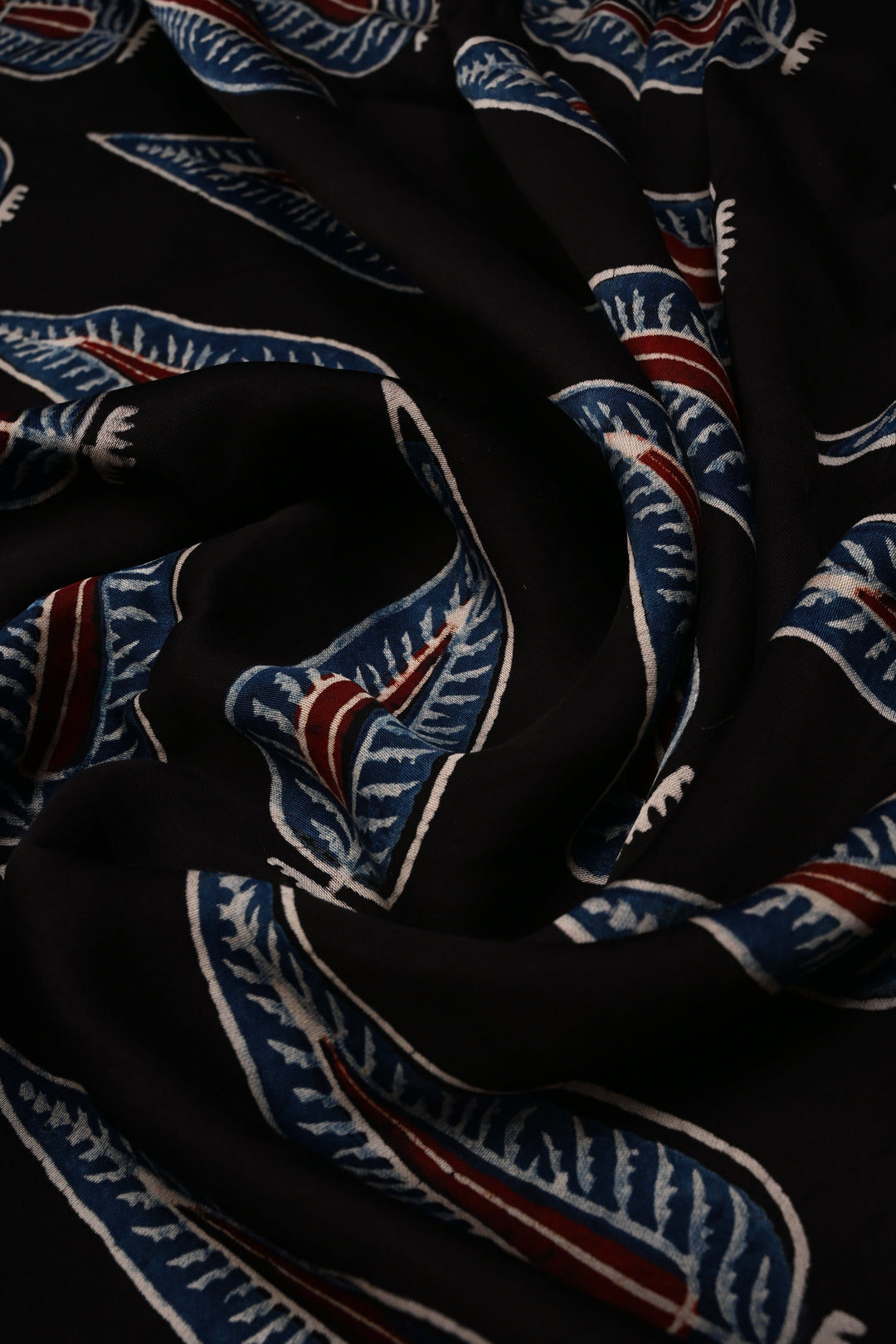 Black Modal Silk Saree with Ajrakh Hand Block Print  | SHOBITAM