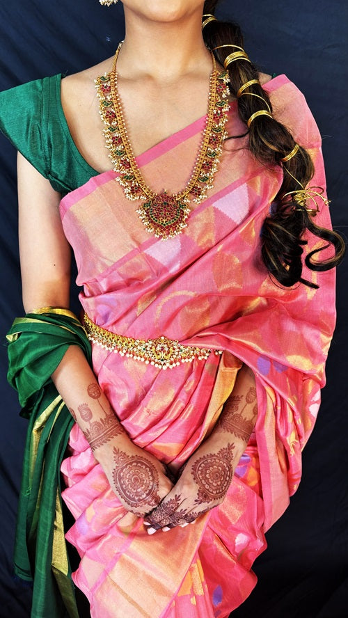 Chitrangada - Pink Handwoven Jamdani Silk Saree | SILK MARK CERTIFIED | SHOBITAM