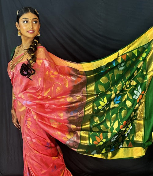 Chitrangada - Pink Handwoven Jamdani Silk Saree | SILK MARK CERTIFIED | SHOBITAM
