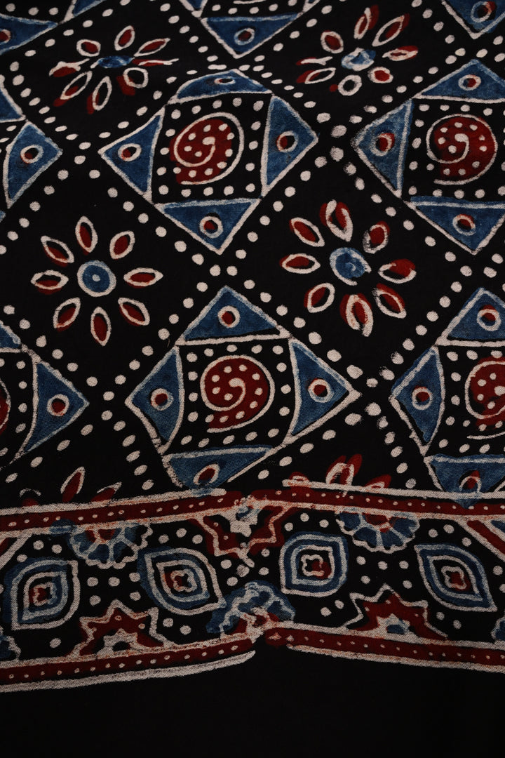 Black Modal Silk Saree with Ajrakh Hand Block Print  | SHOBITAM