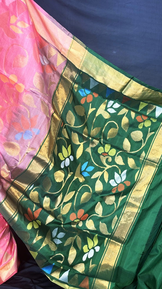 Chitrangada - Pink Handwoven Jamdani Silk Saree | SILK MARK CERTIFIED | SHOBITAM