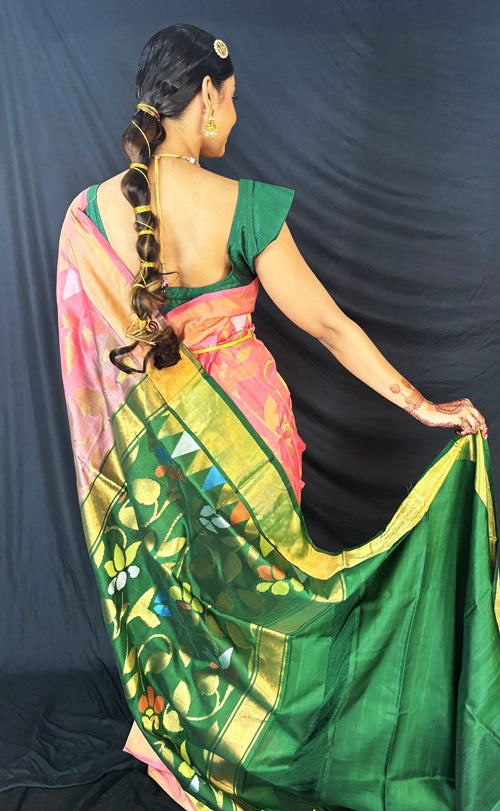 Chitrangada - Pink Handwoven Jamdani Silk Saree | SILK MARK CERTIFIED | SHOBITAM