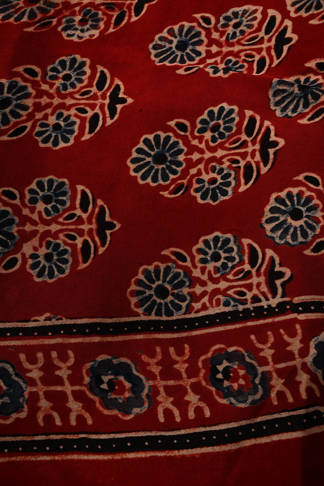 Red Modal Silk Saree with Ajrakh Hand Block Print  | SHOBITAM