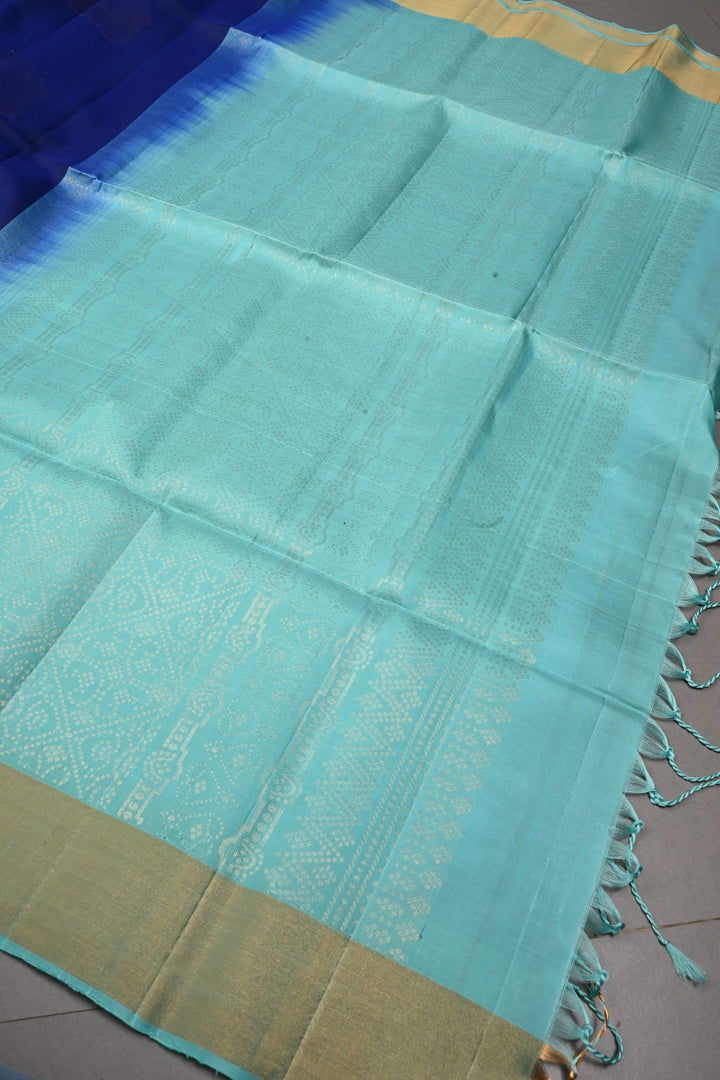 Navy Blue Kanjivaram Soft Silk Saree with Zari Buttas and Tissue Zari Border  | SILK MARK CERTIFIED | SHOBITAM