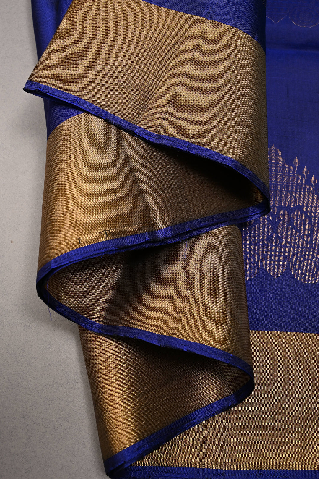 Navy Blue Kanjivaram Soft Silk Saree with Zari Buttas and Tissue Zari Border  | SILK MARK CERTIFIED | SHOBITAM