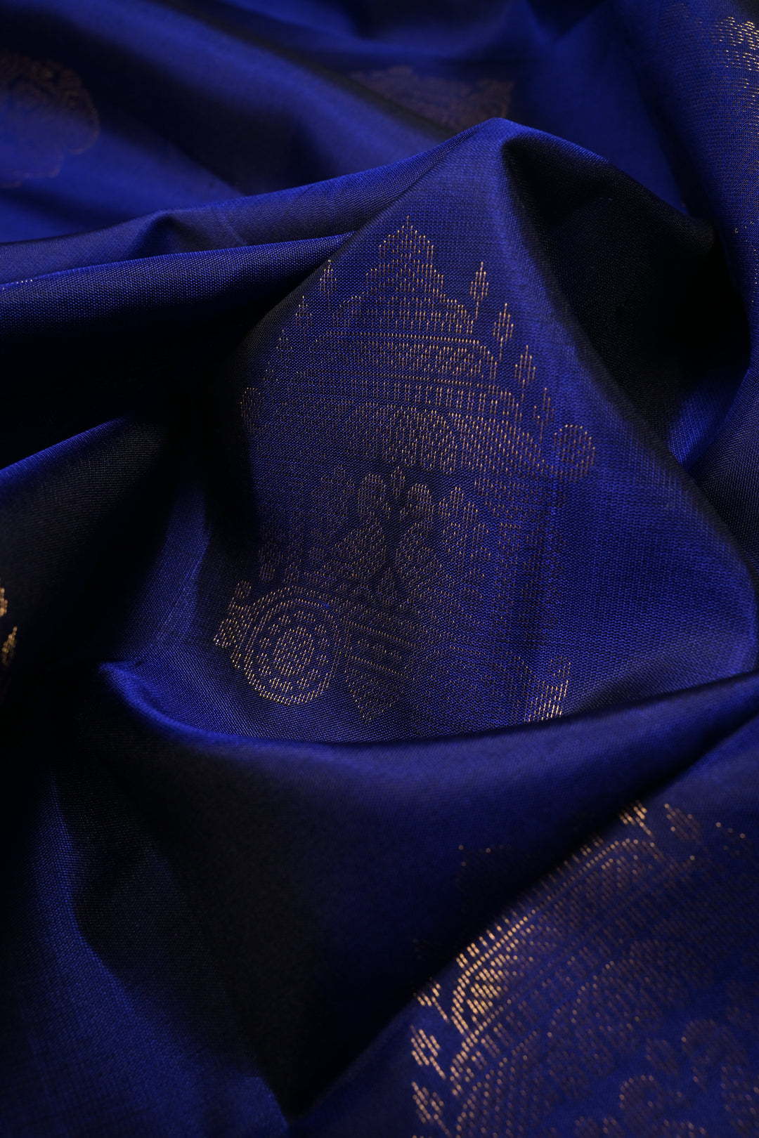 Navy Blue Kanjivaram Soft Silk Saree with Zari Buttas and Tissue Zari Border  | SILK MARK CERTIFIED | SHOBITAM