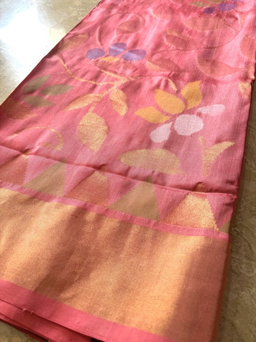 Chitrangada - Pink Handwoven Jamdani Silk Saree | SILK MARK CERTIFIED | SHOBITAM
