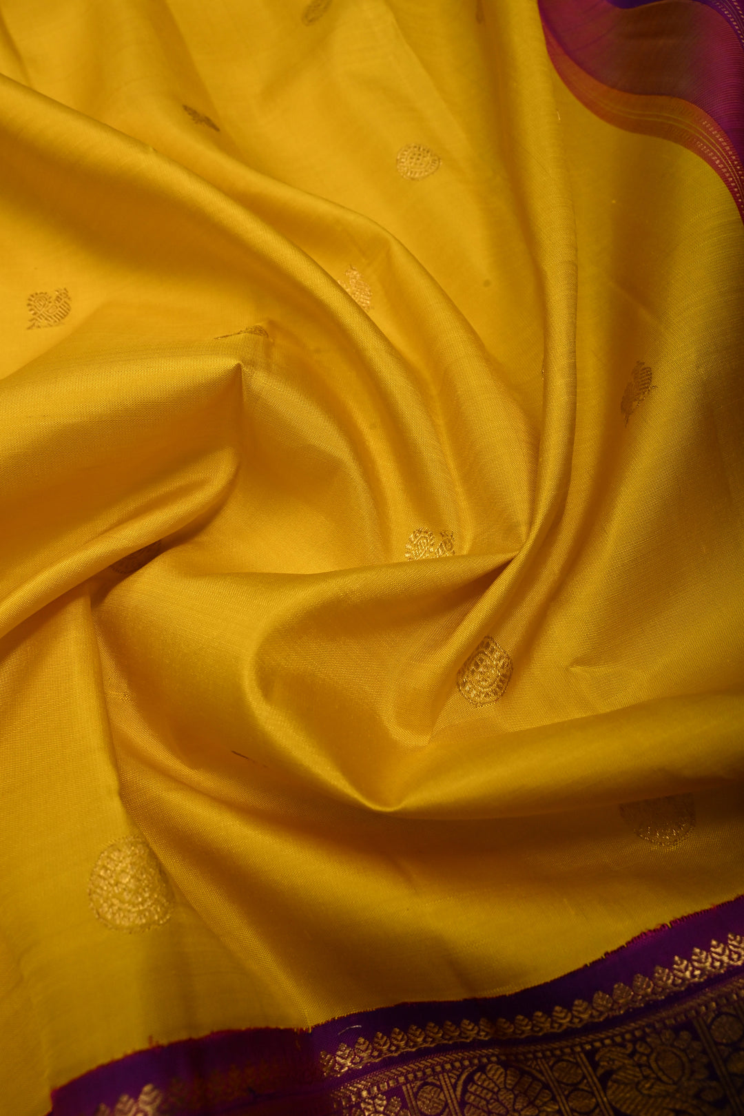 Sunflower Yellow Korvai Pure Kanjivaram Silk Saree with Zari Buttas and Contrast Zari Border | SILK MARK CERTIFIED | SHOBITAM