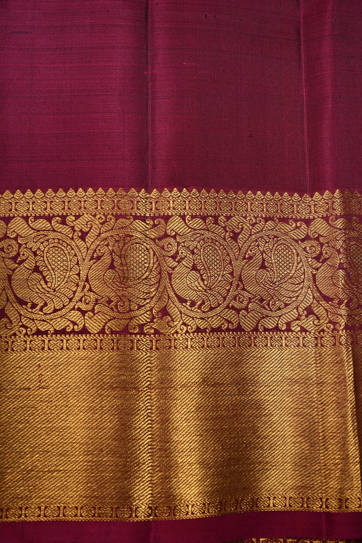 Forest Green Vairaoosi Zari Stripes on Pure Kanjivaram Silk Handloom Saree with Tree Zari Buttas and Contrast Zari Border | SILK MARK CERTIFIED | SHOBITAM