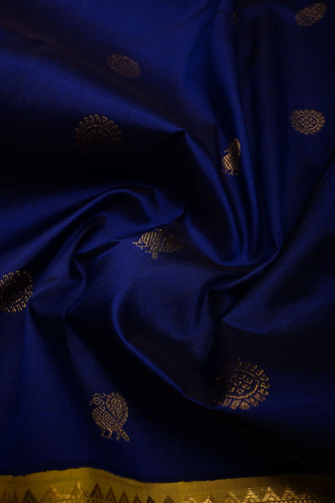 Ink Blue  Korvai Pure Kanjivaram Silk Saree with Zari Buttas and Contrast Zari Border | SILK MARK CERTIFIED | SHOBITAM