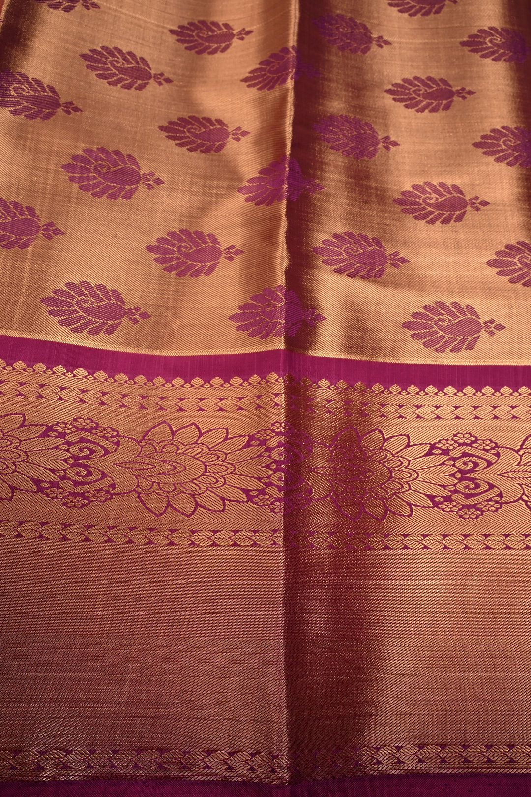 Gold-Ivory Tissue Kanjivaram Soft Semi Silk Saree with Floral Brocade Jaal and Contrast Wide Zari Border | SHOBITAM