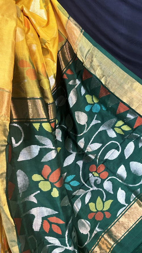 EkaParnika - Yellow Handwoven Jamdani Silk Saree | SILK MARK CERTIFIED | SHOBITAM