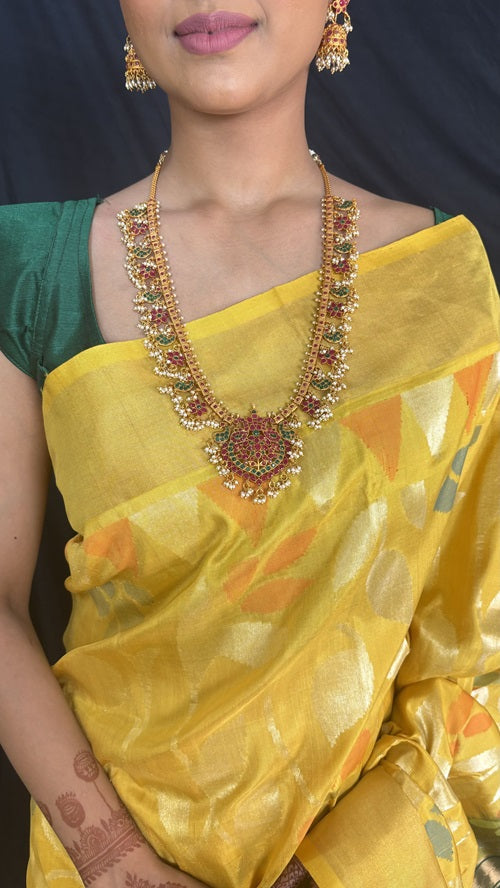 EkaParnika - Yellow Handwoven Jamdani Silk Saree | SILK MARK CERTIFIED | SHOBITAM