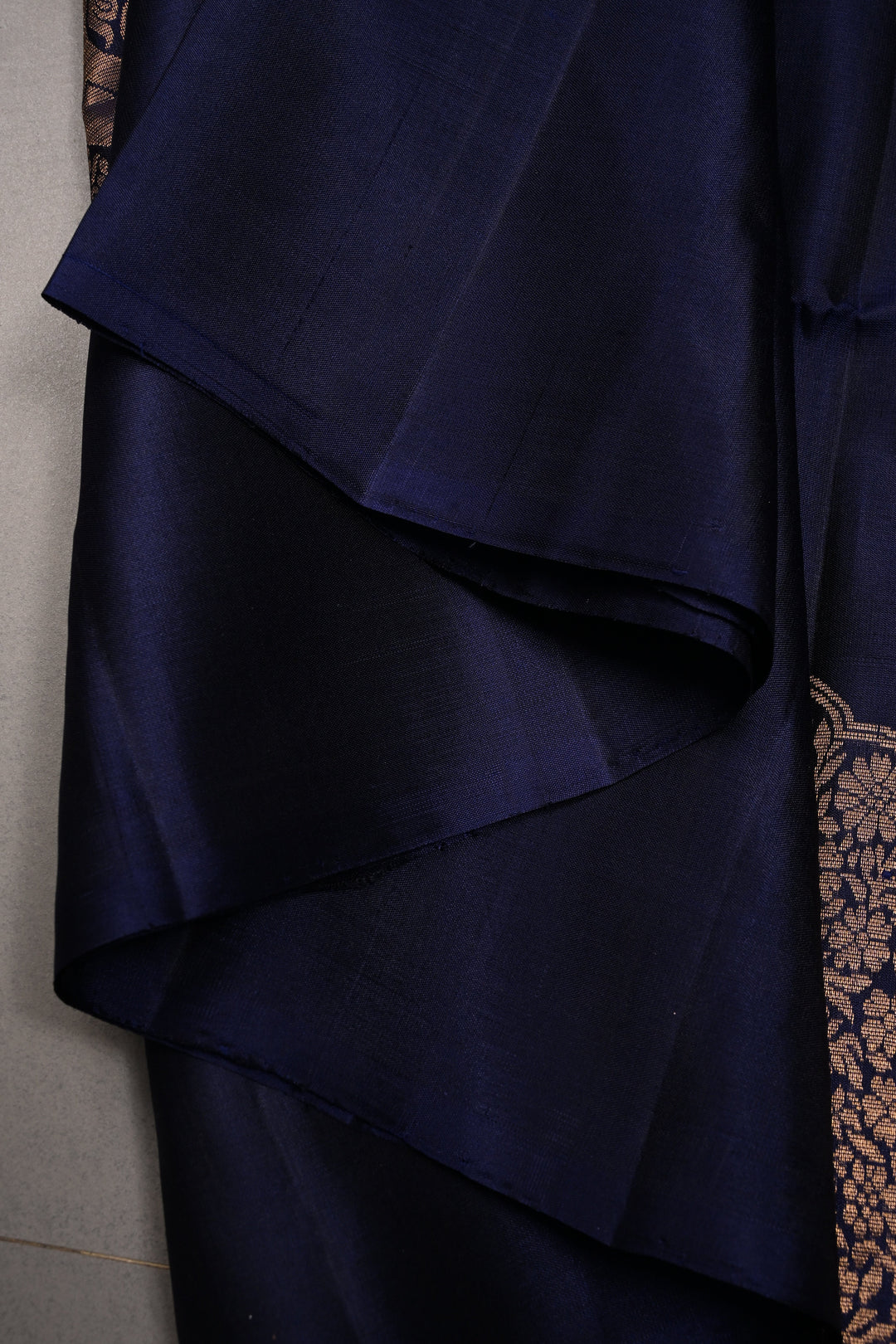 Ink Blue Borderless Kanjivaram Soft Silk Saree with Peacock Medallion Zari Buttas  | SILK MARK CERTIFIED | SHOBITAM