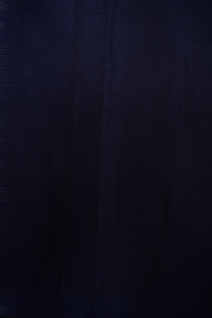 Ink Blue Borderless Kanjivaram Soft Silk Saree with Peacock Medallion Zari Buttas  | SILK MARK CERTIFIED | SHOBITAM