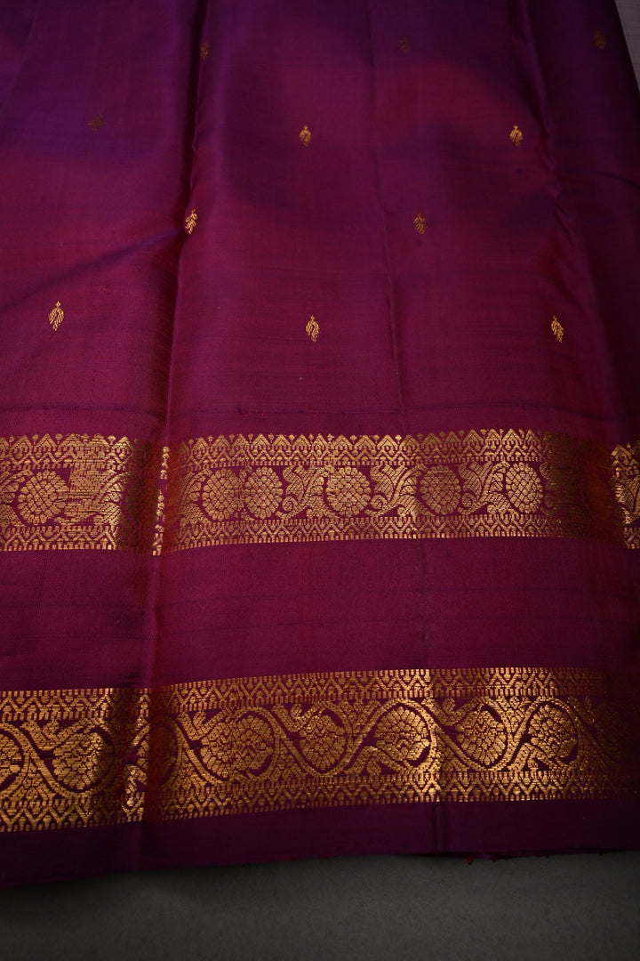 Dusty Mauve Pure Gadwal Silk Saree with Zari Buttis and Contrast Rettaipet Zari Border | SILK MARK CERTIFIED |SHOBITAM