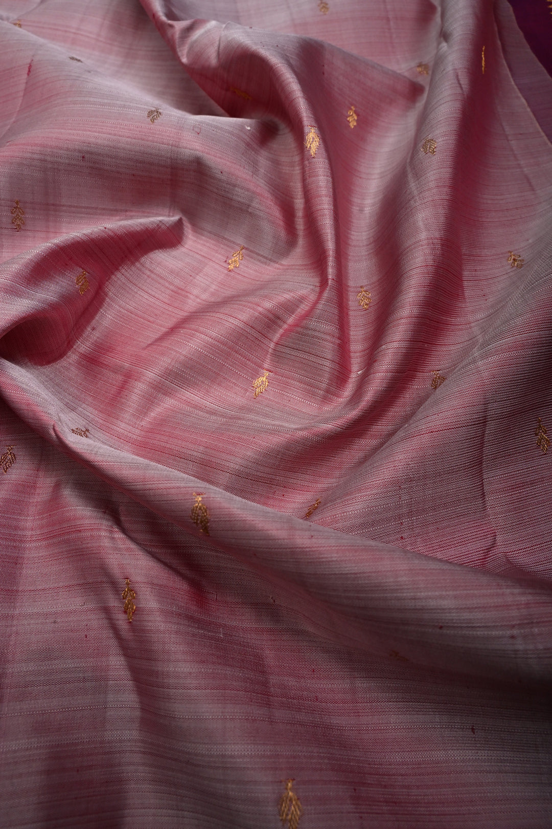 Dusty Mauve Pure Gadwal Silk Saree with Zari Buttis and Contrast Rettaipet Zari Border | SILK MARK CERTIFIED |SHOBITAM