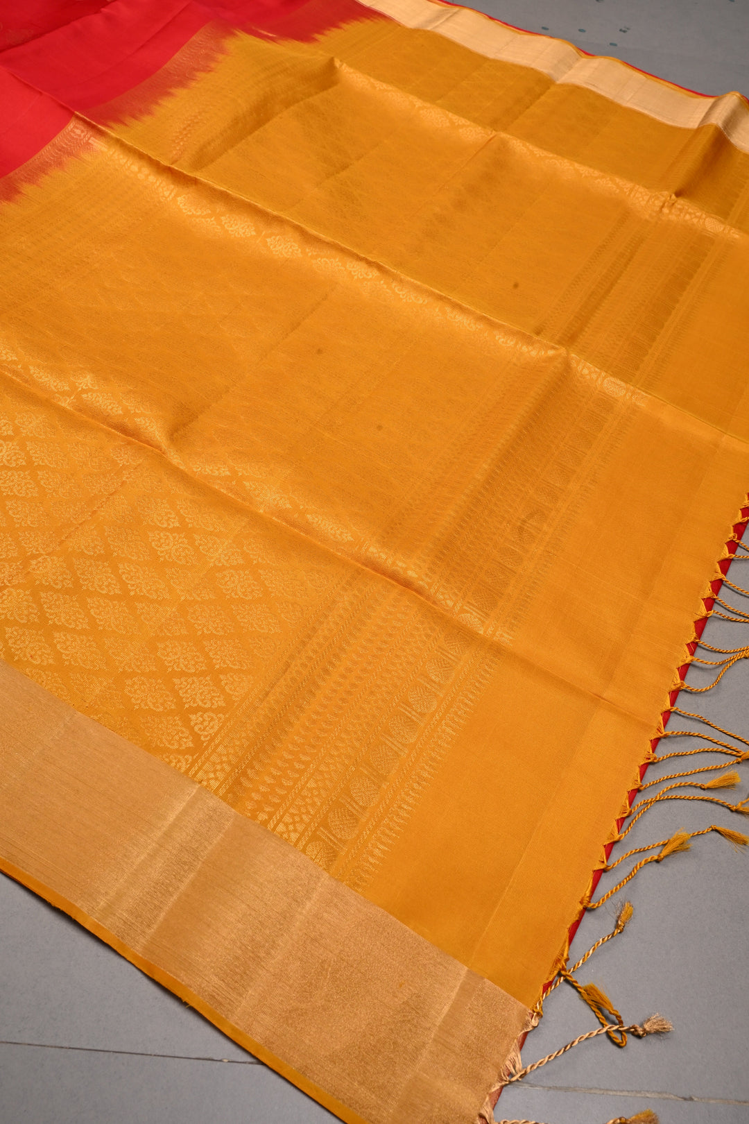 Scarlet Red Kanjivaram Soft Silk Saree with Butterflies Zari Buttas and Tissue Zari Border  | SILK MARK CERTIFIED | SHOBITAM