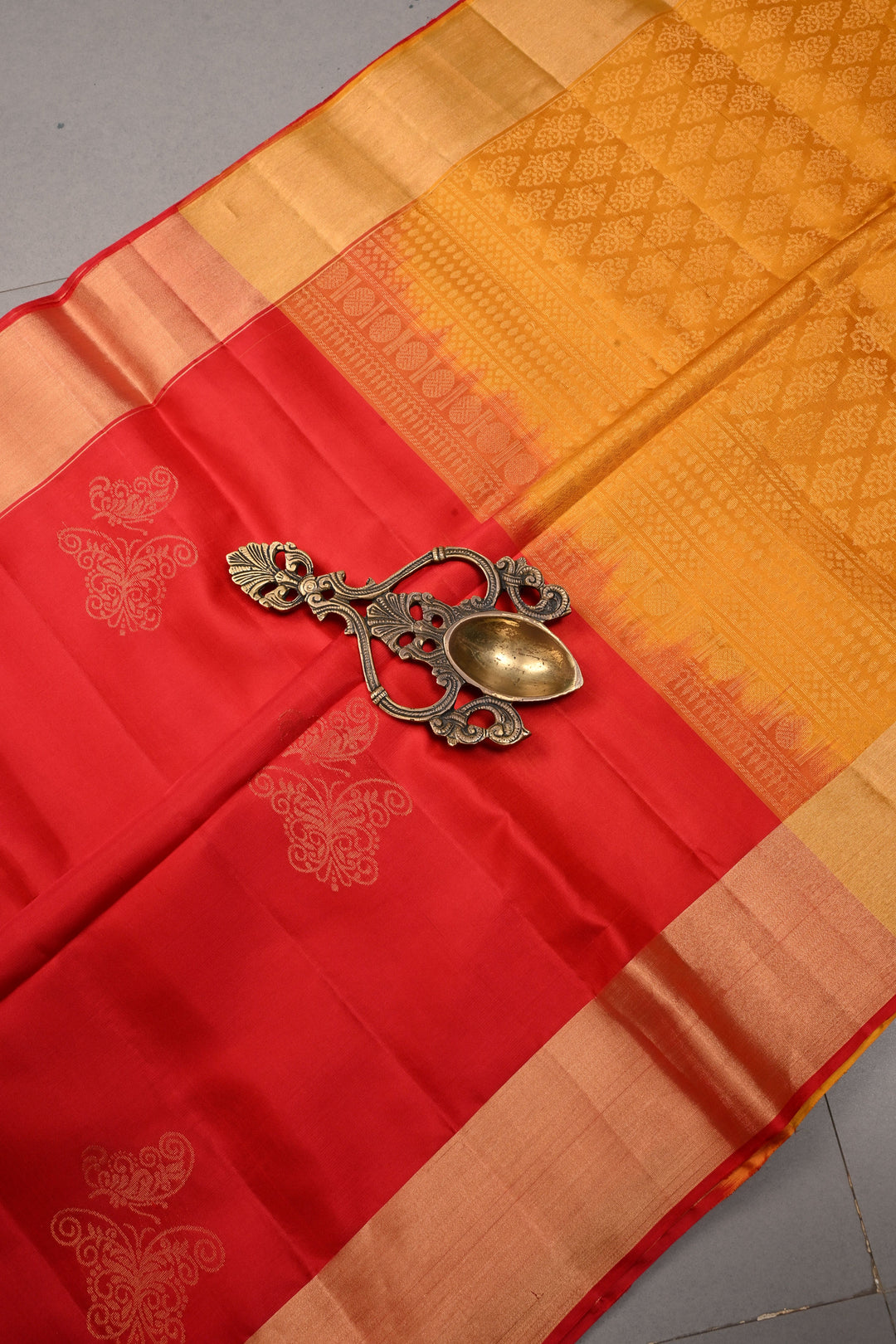 Scarlet Red Kanjivaram Soft Silk Saree with Butterflies Zari Buttas and Tissue Zari Border  | SILK MARK CERTIFIED | SHOBITAM