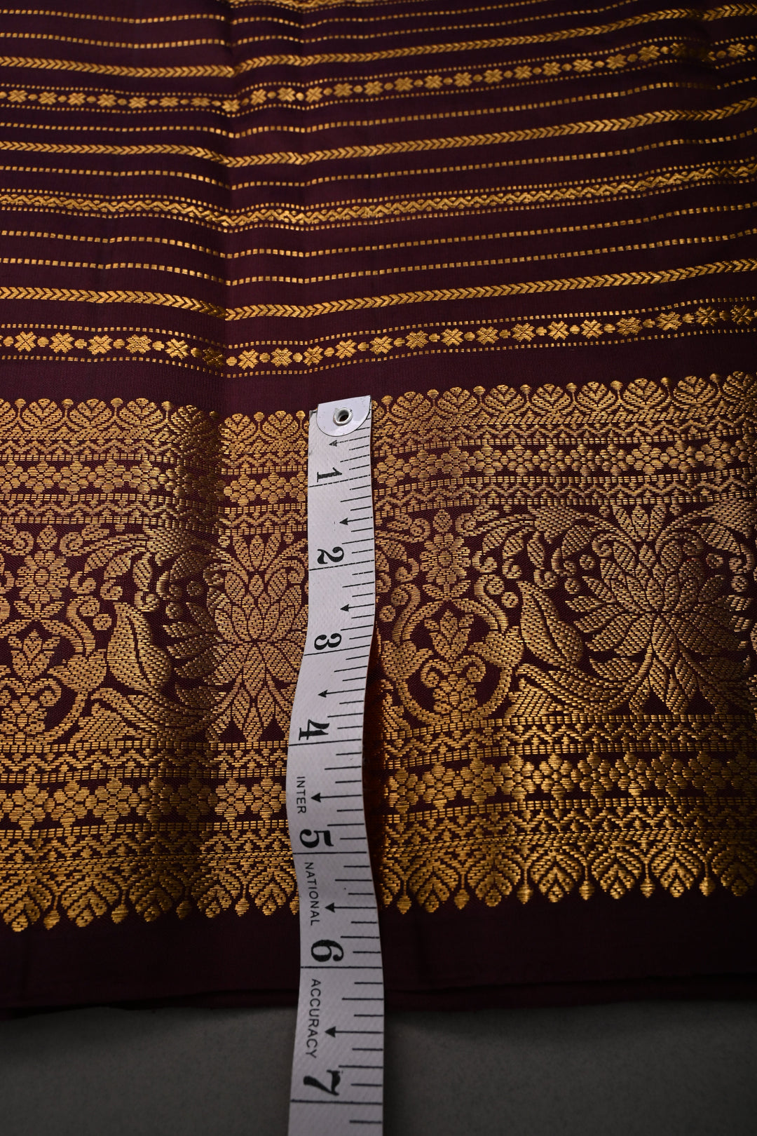 Coffee Brown Pure Gadwal Silk Saree with Horizontal Zari Stripes and Zari Border | SILK MARK CERTIFIED |SHOBITAM