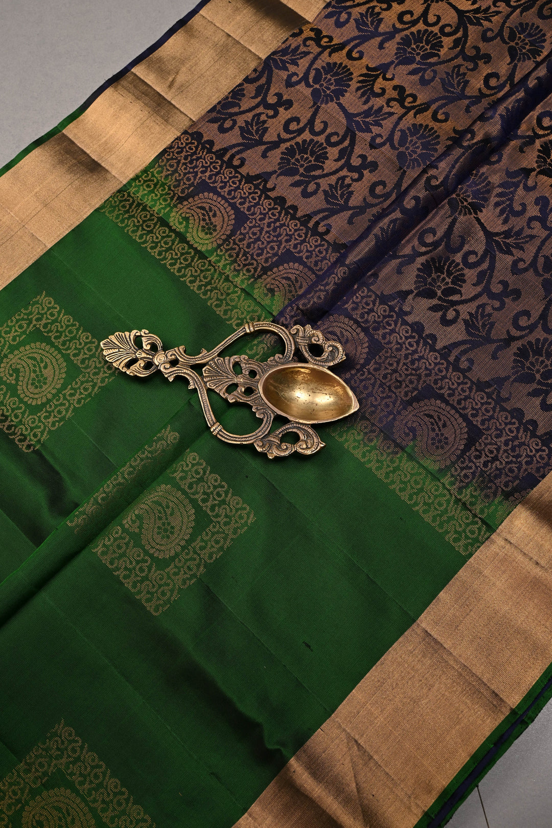 Green Kanjivaram Soft Silk Saree with Paisley Buttas and Zari Border | SILK MARK CERTIFIED | SHOBITAM
