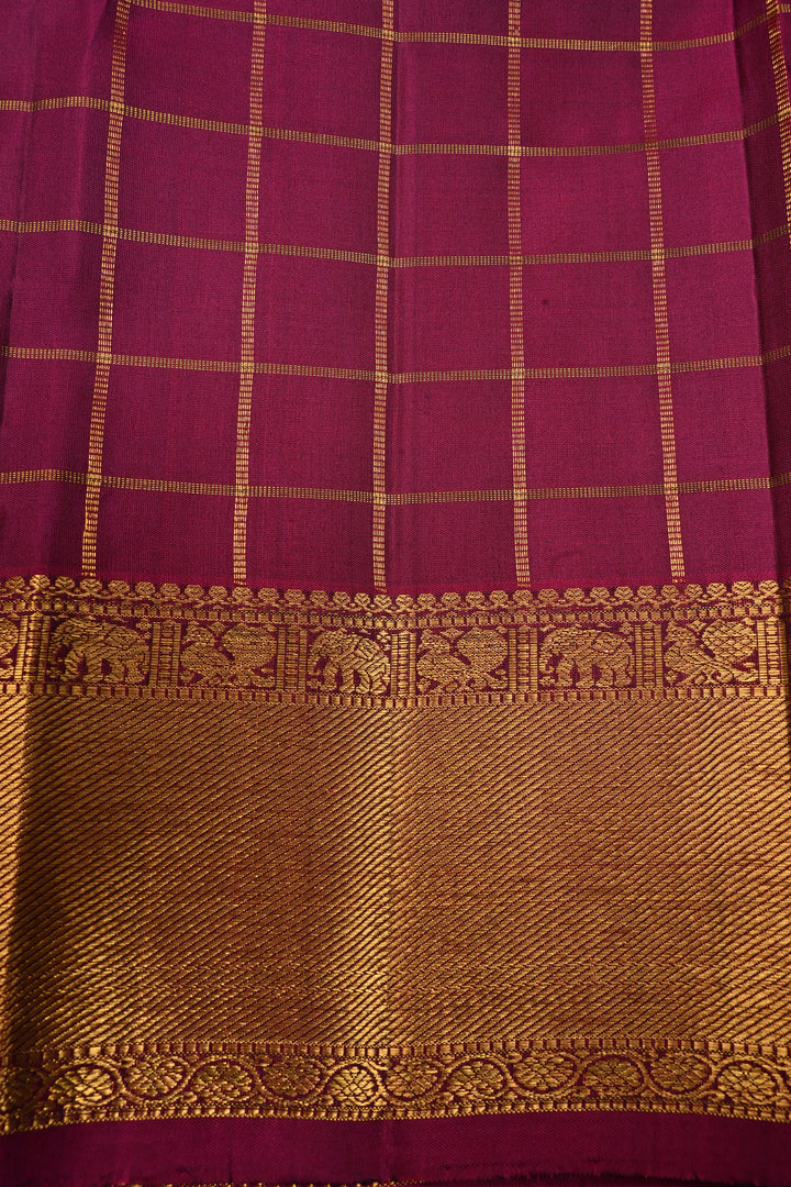 Bottle Green Zari Checks on Pure Kanjivaram Silk Saree with Zari Buttas and Contrast Zari Border | SILK MARK CERTIFIED | SHOBITAM